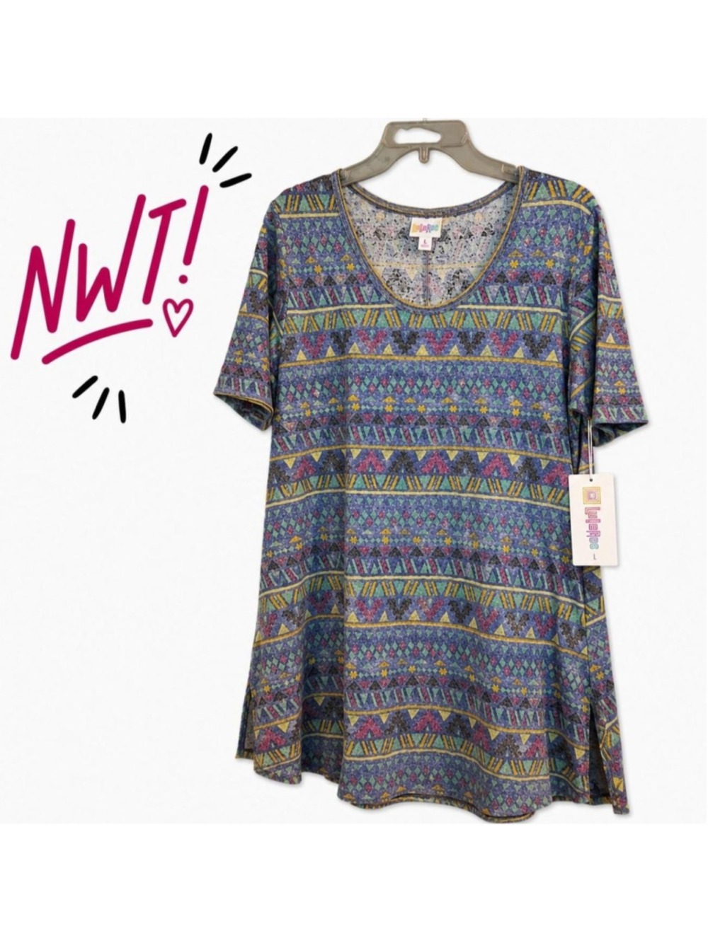 NWT LuLaRoe blue multicoloured aztec print tunic top Size Medium